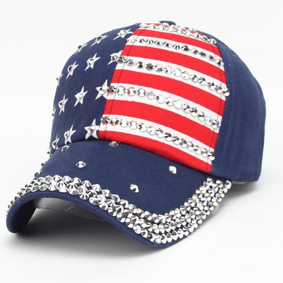 American Flag Low Profile Baseball Cap US Flag Hat Adjustable- Red, White & Blue - Picture 1 of 5
